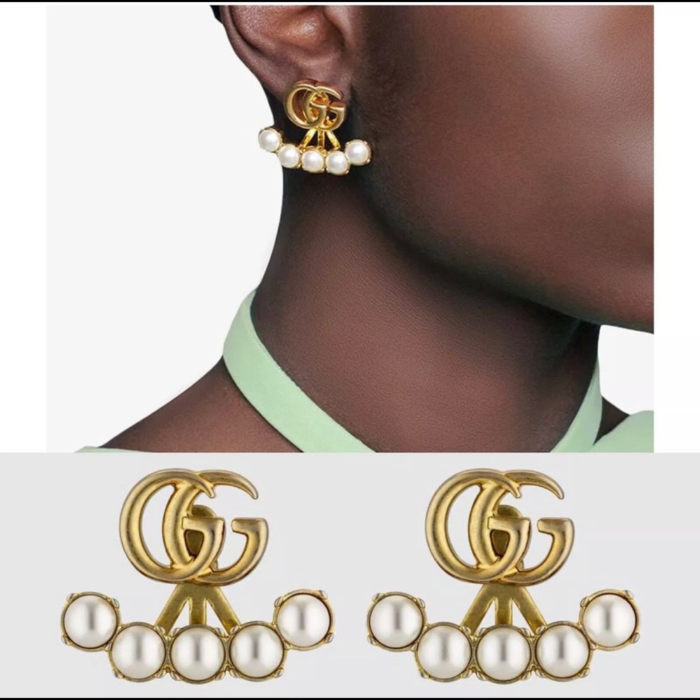 Authentic GUCCI Pearl Double G earrings $550 RARE